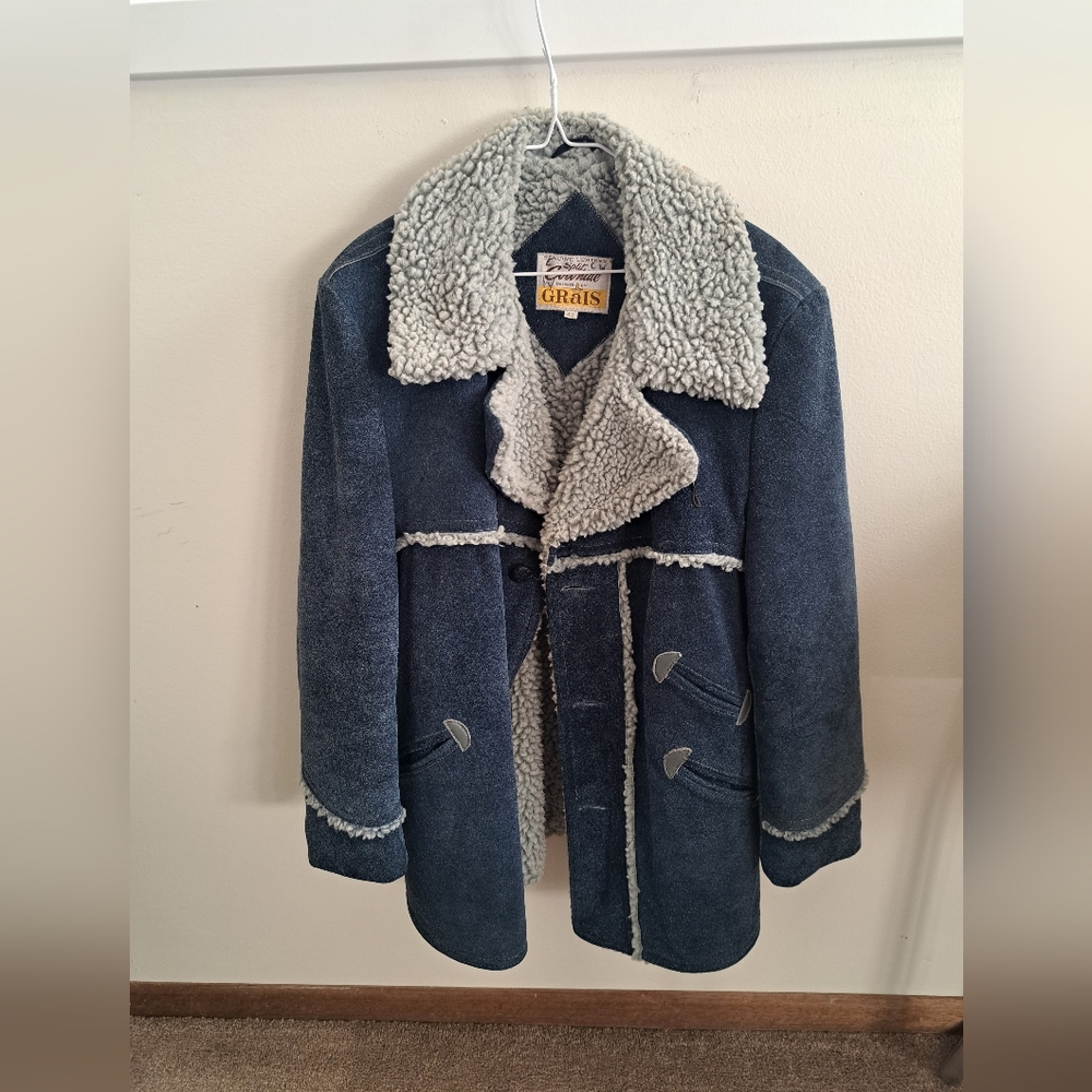 Vintage Split Cowhide Grais leather suede sherpa jacket